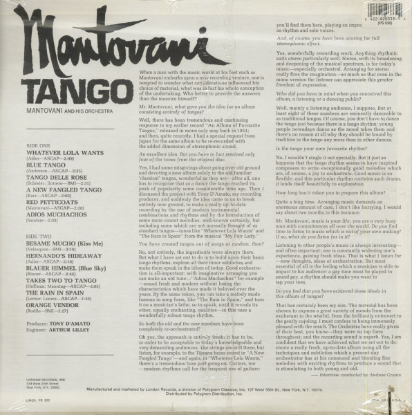 Mantovani Tango (LP, Cut-Out)