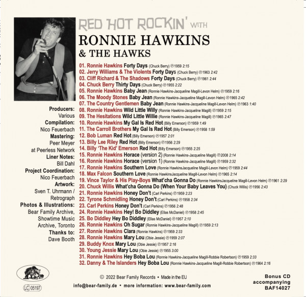 Red Hot Rockin' with Ronnie Hawkins (LP & CD, 10inch, 45rpm)