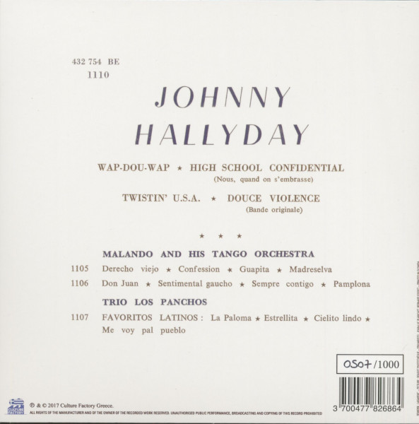 Johnny Hallyday (7inch, EP, 45rpm, PS, SC, Dark Blue Vinyl, Ltd.)