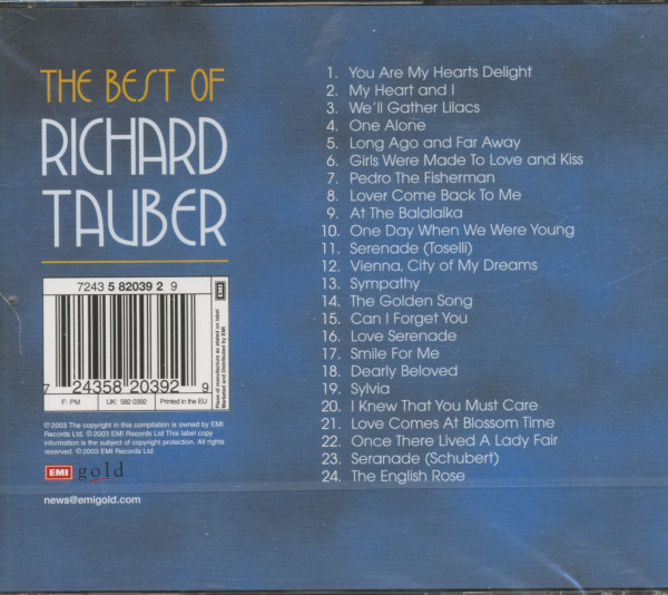 The Best Of Richard Tauber - 25 Great Songs Sung In English (CD)