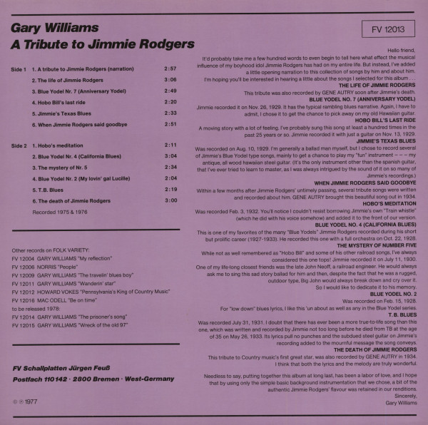 A Tribute To Jimmie Rodgers (LP)