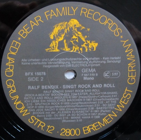 Ralf Bendix singt Rock'n & Roll (LP)