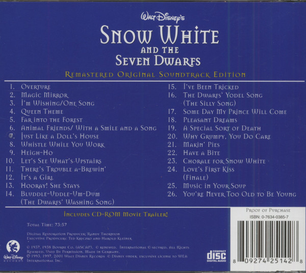 Walt Disney's Snow White And The Seven Dwarfs - Original Soundtrack (CD)