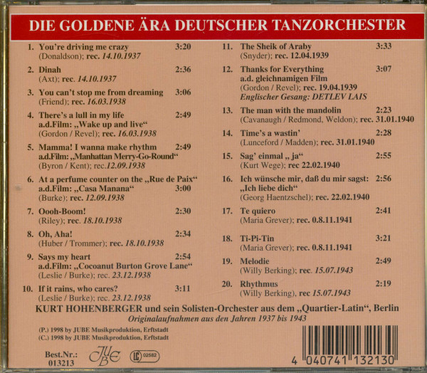 Kurt Hohenberger und sein Solisten-Orchester vom 'Quartier Latin', Berlin (CD)