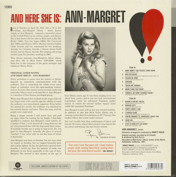 And Here She Is - Ann-Margret (LP, 180g Vinyl, Ltd.)