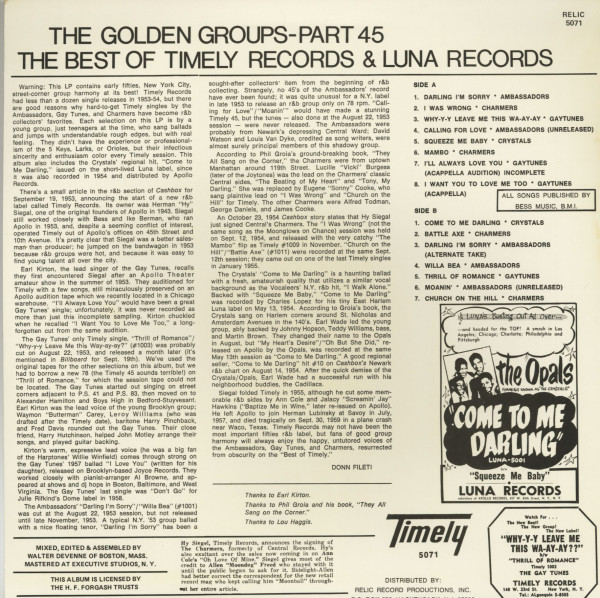 The Golden Groups Vol.45 - Timely Records (LP)