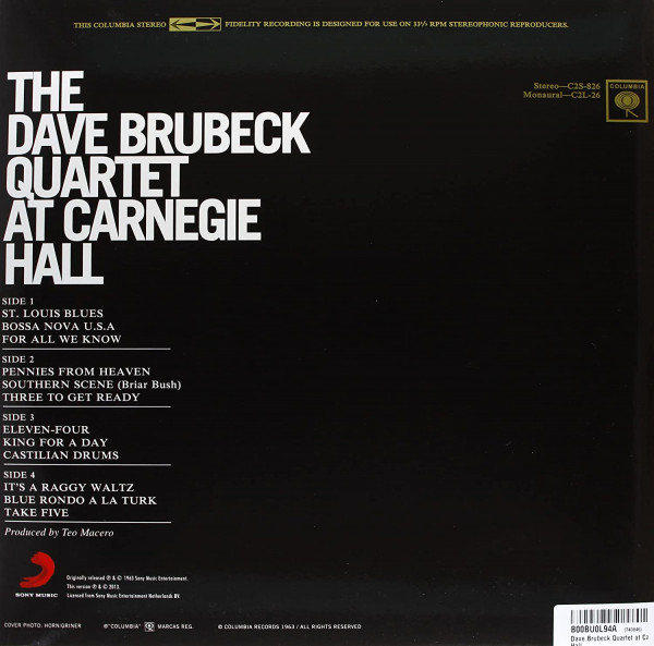 Dave Brubeck Quartet At Carnegie Hall (LP, 180g Vinyl Limited-Edition)