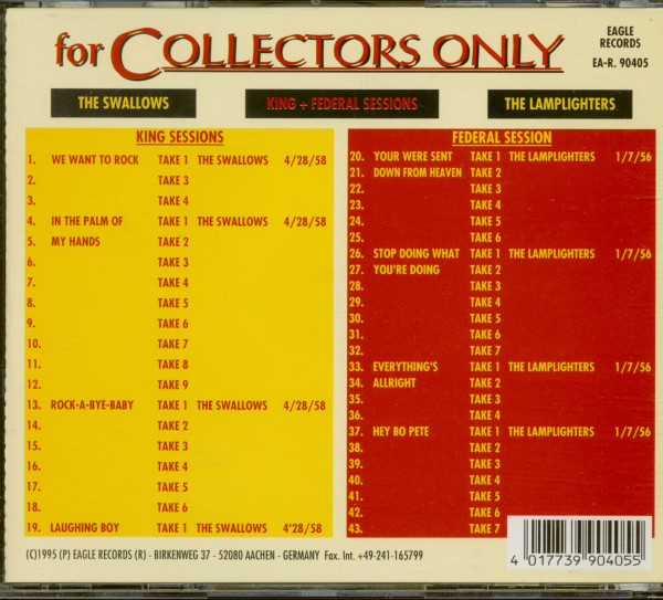 For Collectors Only: The Swallows - The Lamplighters (King + Federal Sessions) (CD)