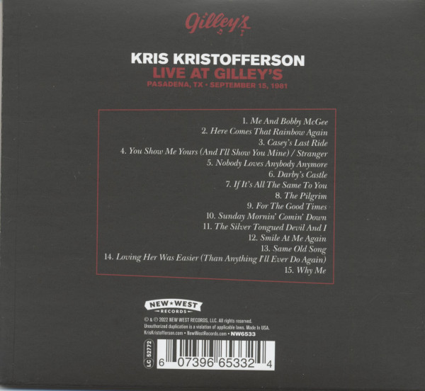 Live At Gilley's, Pasadena, TX - September 15, 1981 (CD)