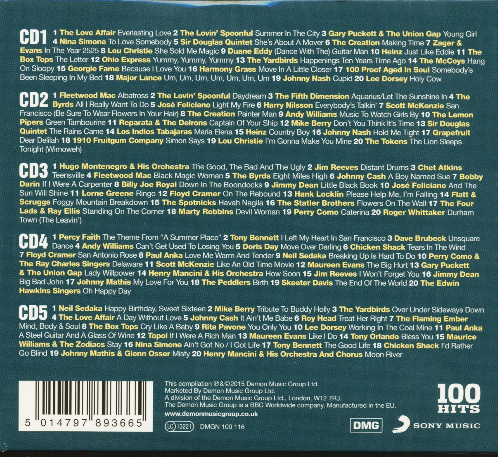 Various CD 100 Hits 60s Originals 5 CD Bear Family Records