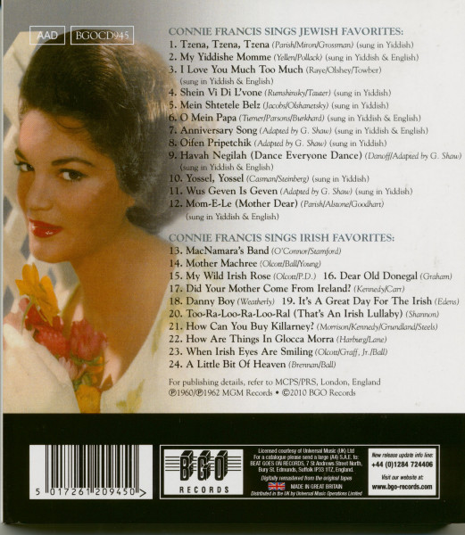 Connie Francis Sings Jewish & Irish Favorites (CD)