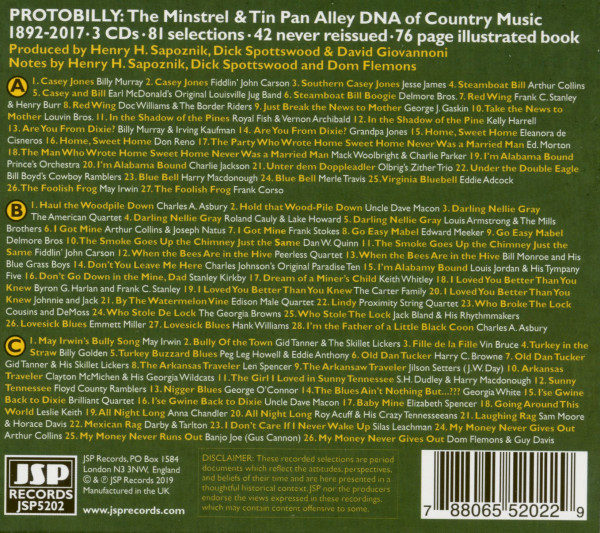 Protobilly - The Minstrel & Tin Pan Alley DNA Of Country Music (3-CD)