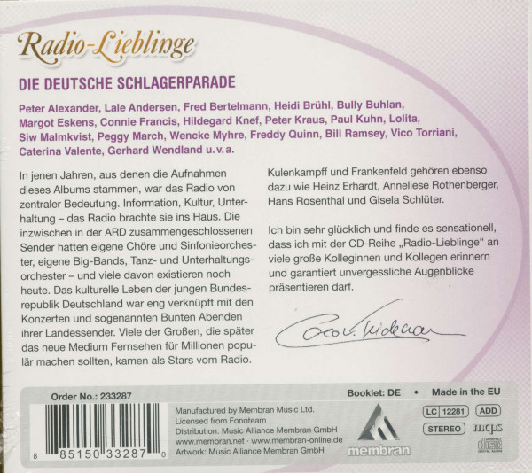 Die Deutsche Schlagerparade - Carlo von Tiedemann präsentiert Radio-Lieblinge (2-CD)