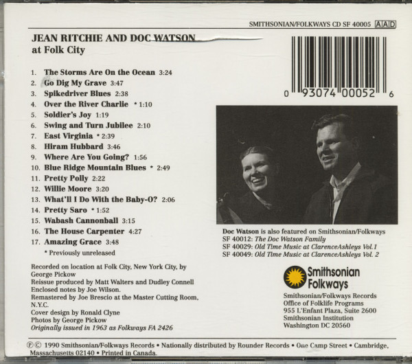Jean Ritchie And Doc Watson At Folk City (CD)