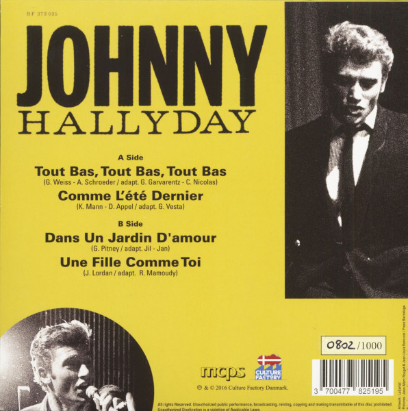 Johnny Hallyday (7inch, EP, 45rpm, PS, SC, Yellow Vinyl, Ltd.)