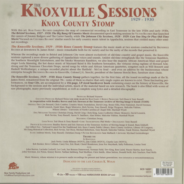 The Knoxville Sessions 1929 - 1930, Knox County Stomp (4-CD Deluxe Box Set)