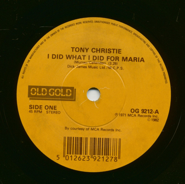 I Did What I Did For Marie - Is This The Way To Amarillo (7inch, 45rpm, SC)