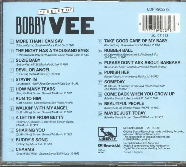 The Best Of Bobby Vee - Rock'n'Roll Masters (CD)