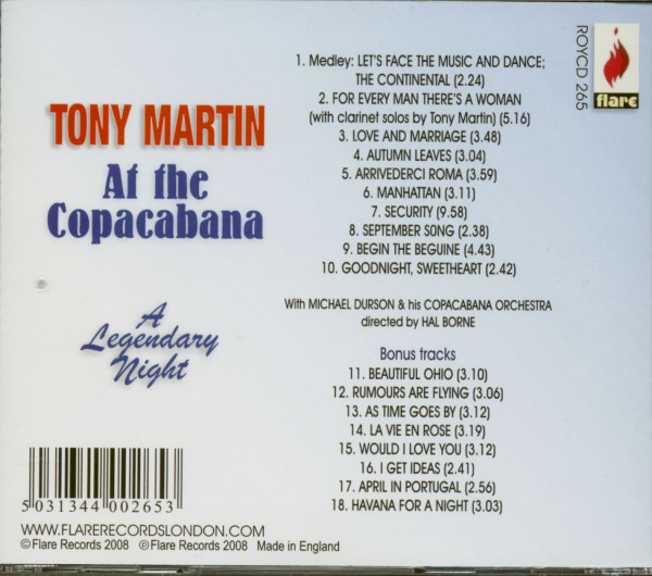 Tony Martin At The Copacabana - A Legendary Night (CD)