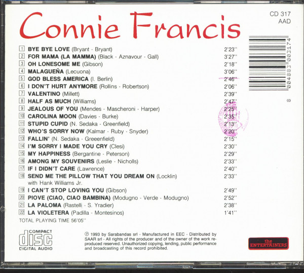 The Entertainers - Connie Francis (CD)