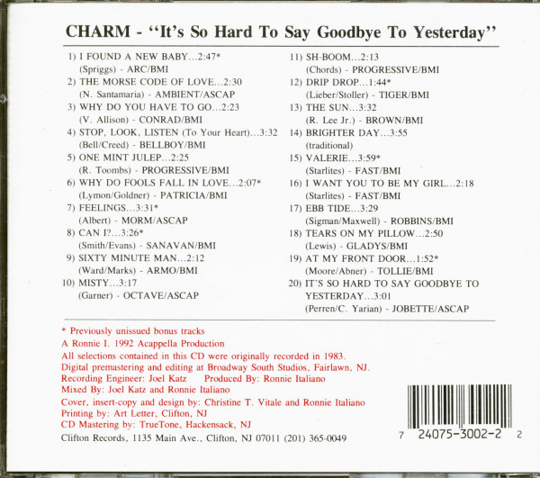 It's So Hard To Say Goodbye To Yesterday (CD)