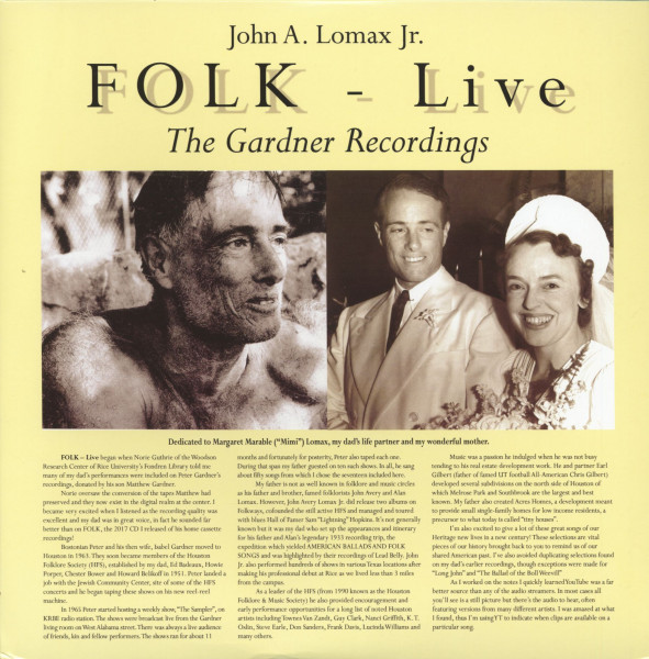 Folk-Live - The Gardner Recordings (LP, 180g Vinyl) Folk-Live - The Gardner Recordings (LP, 180g Vinyl)