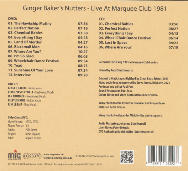 Ginger Baker's Nutters Live At The Marquee Club 1981 (CD + DVD)